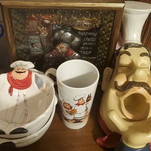 Chef bowls & mug & picture and wine holder